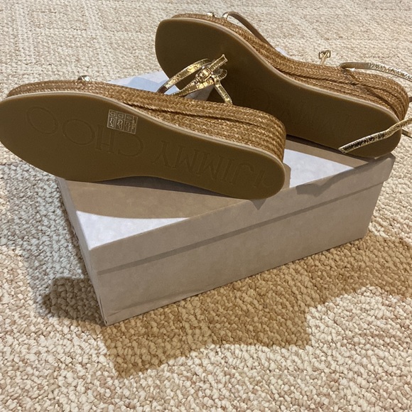 Jimmy Choo *NEVER WORN IN BOX* Drive Metallic Wedge Espadrille Sandals